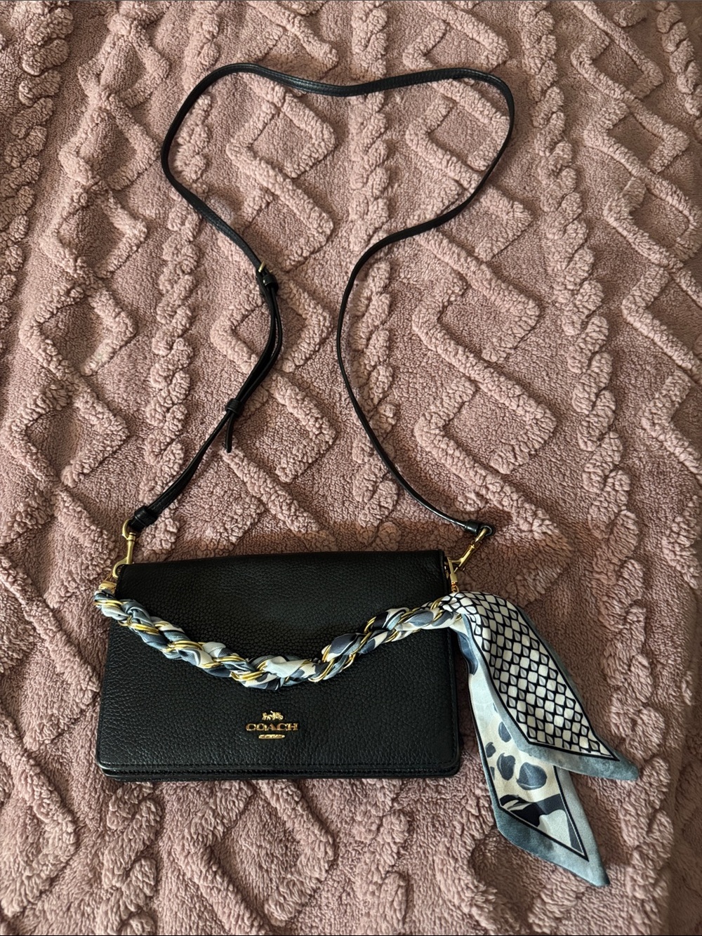 Coach Anna Foldover Black Pebbled Leather Crossbody Bag